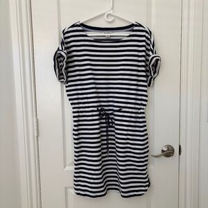 Tommy Bahama cotton stripe Amira Dress drawstring waist Short Sleeve size Large